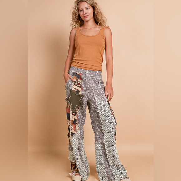 POL Bohemian Patchwork Wide Leg Flare Pants - Picture 2 of 8